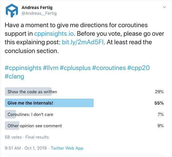 C++ Insights Coroutines Twitter Poll Result