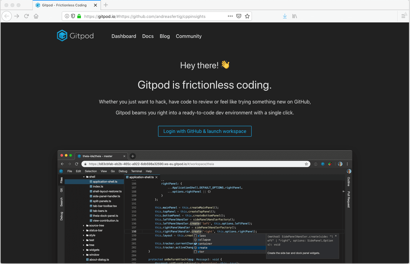 Gitpod home page